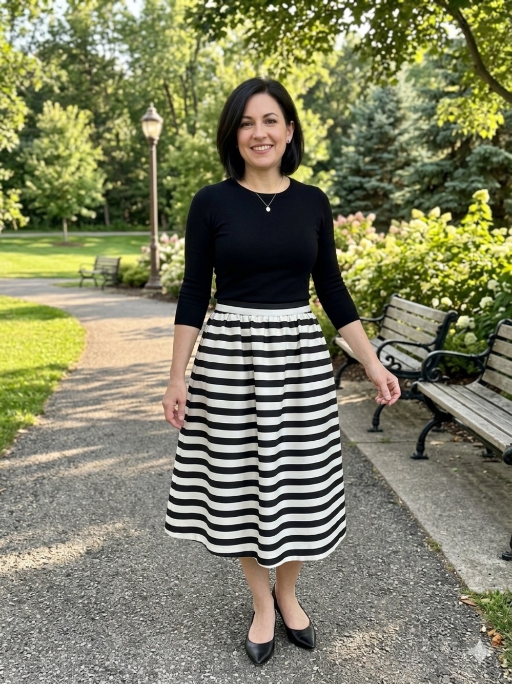 Forever 21 Black and White Striped Midi Skirt